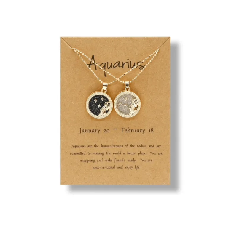 Crystal & 18K Goldtone Plated Zodiac Circular Set of 2 Pendant Necklaces - Aquarius sold by Zulily
