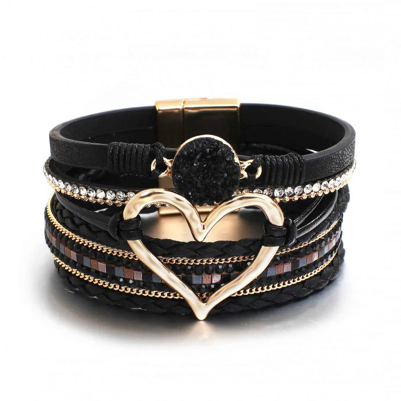 Black Faux Leather Heart Multi-strand Bracelet sold by Zulily