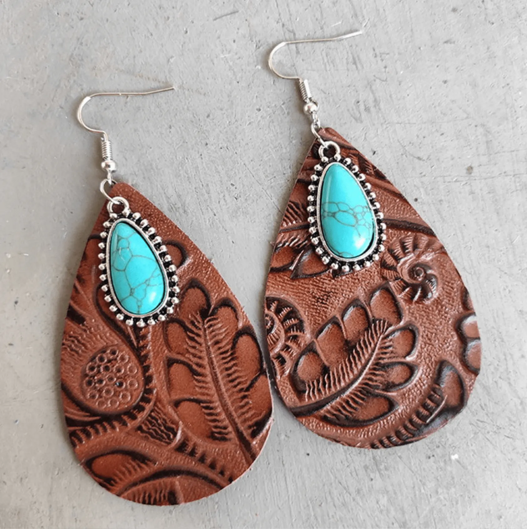 Brown Embossed and Multi Colored Patterned & Turquoise Teardrop Drop Earrings sold by Zulily
