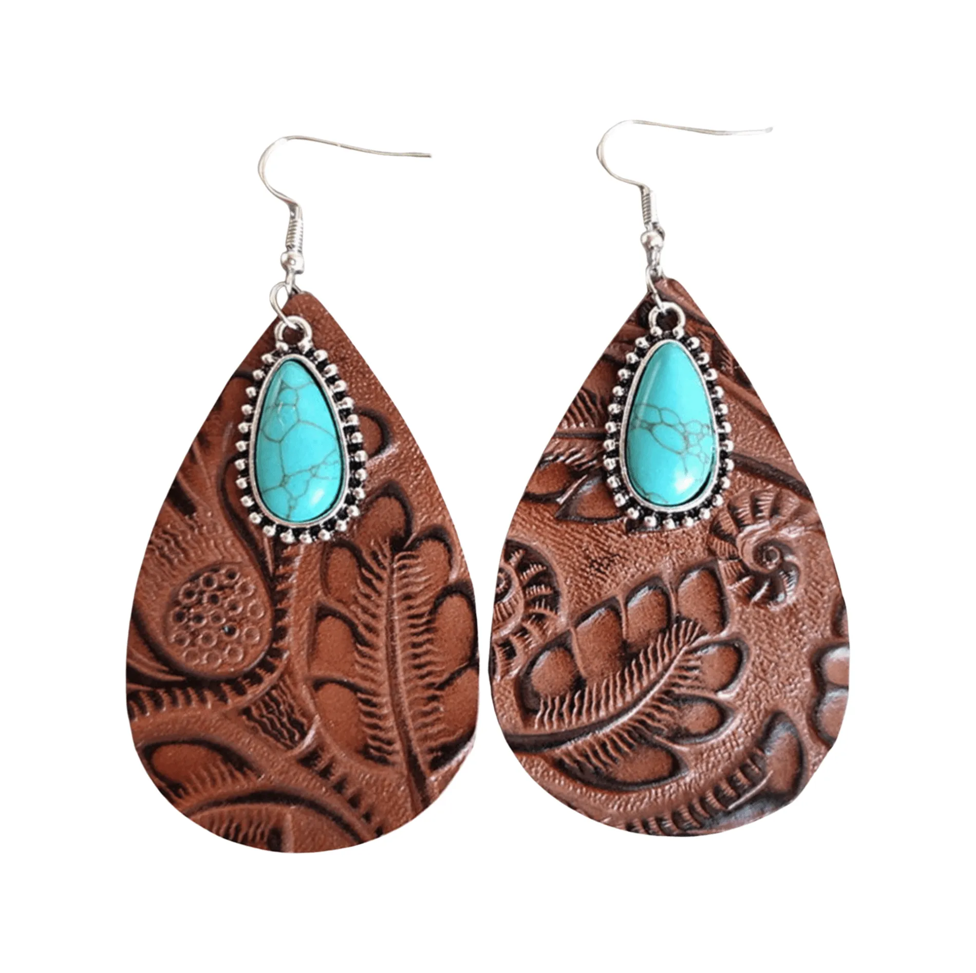 Brown Embossed and Multi Colored Patterned & Turquoise Teardrop Drop Earrings sold by Zulily product image thumbnail 2