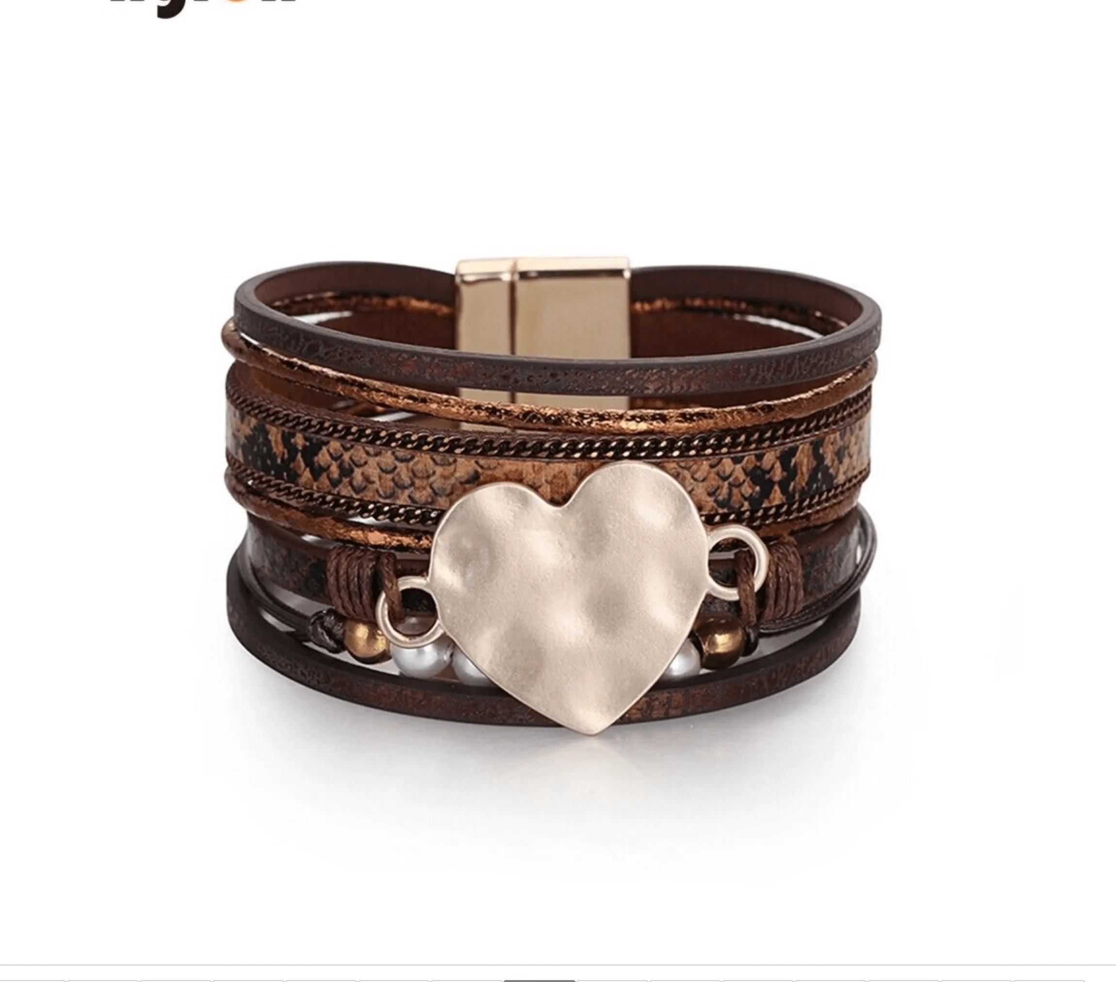Brown Faux Leather & Hammered Heart Multi-strand Bracelet sold by Zulily product image thumbnail 2