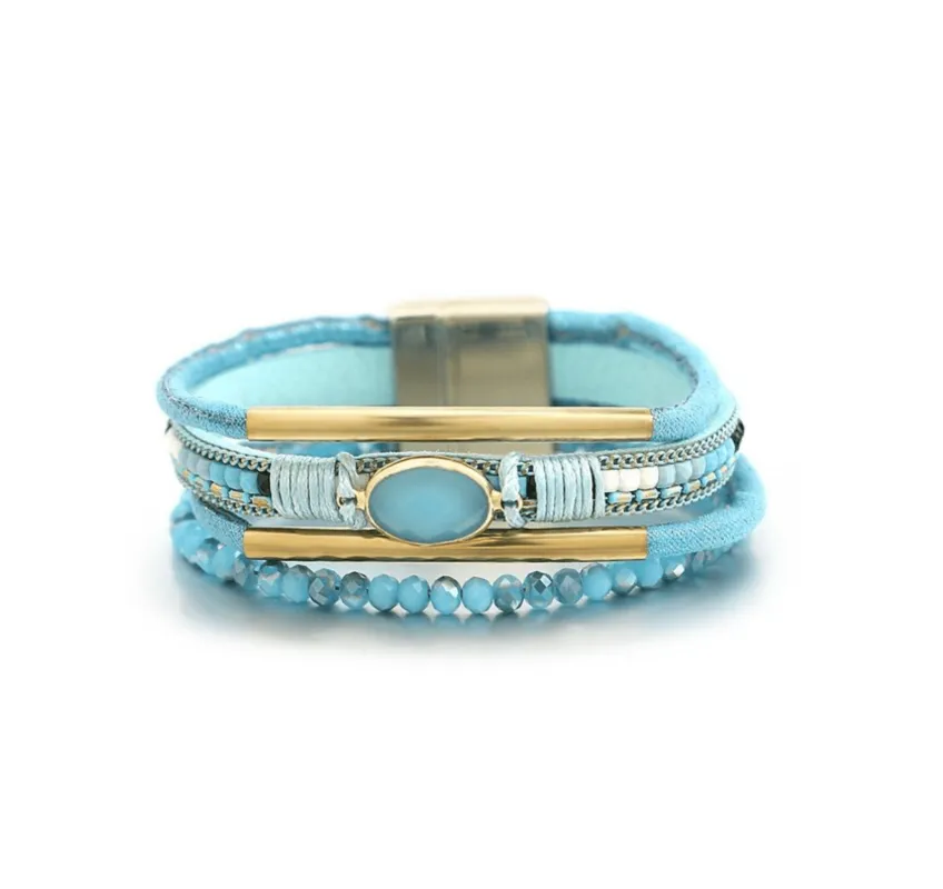 Blue Multi-strand & Goldtone Beaded And Oval Bracelet sold by Zulily