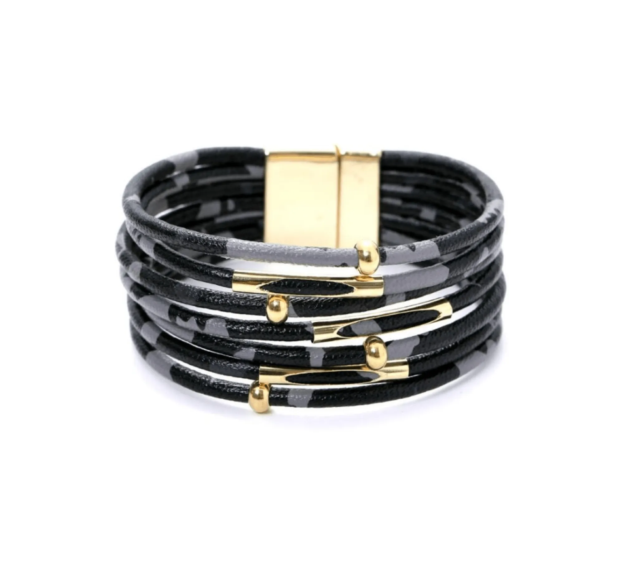 Black Grey Multi Strand Faux Leather Bracelet sold by Zulily