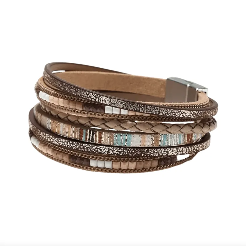 Brown Multi Colored Multi-strand Faux Leather Bracelet sold by Zulily