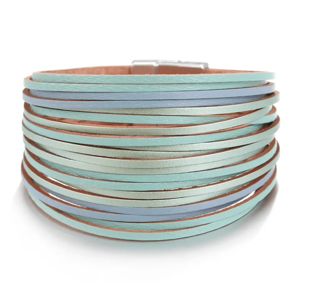 Metallic Green Blue Multi Strand Faux Leather Bracelet sold by Zulily product image thumbnail 3