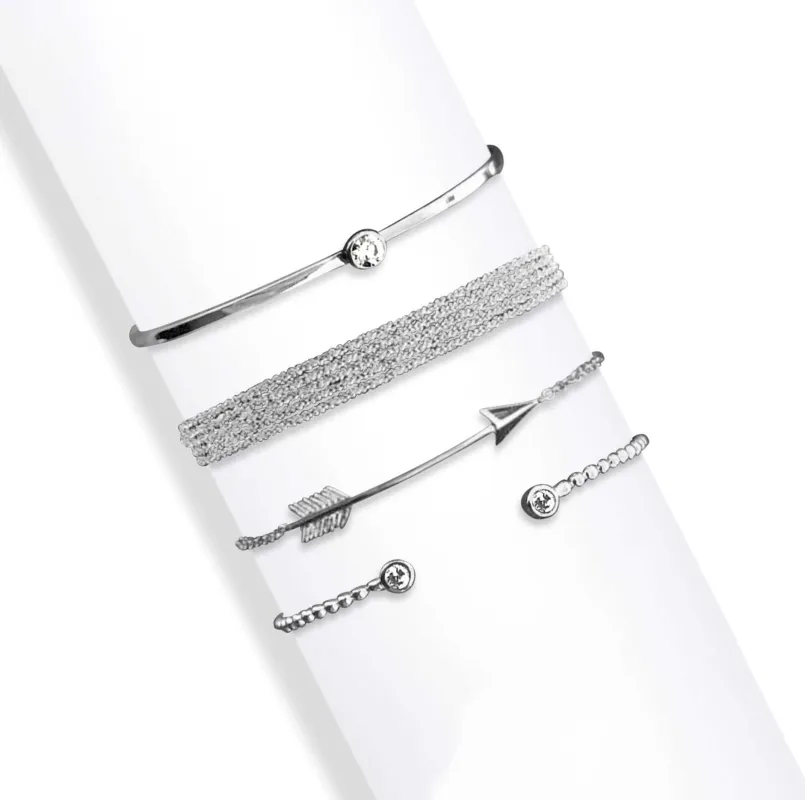 callura - Stackable Set of 4 Bracelets & Bangles - made with Swarovski Crystals in Silver Arrow and Bangle sold by Zulily