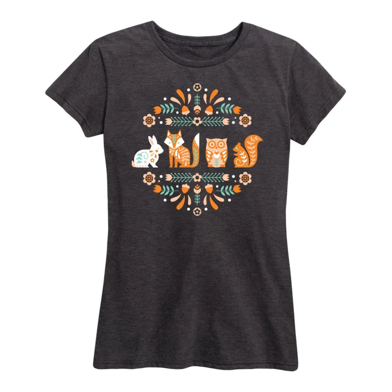 Instant Message - Scandinavian Woodland Creatures - Women's Short Sleeve Graphic T-Shirt sold by Zulily