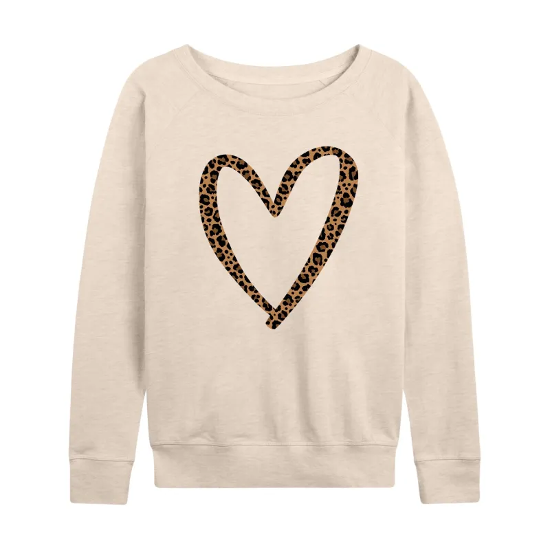 Instant Message - Leopard Print Heart Outline - Women's Lightweight French Terry Long Sleeve Shirt sold by Zulily