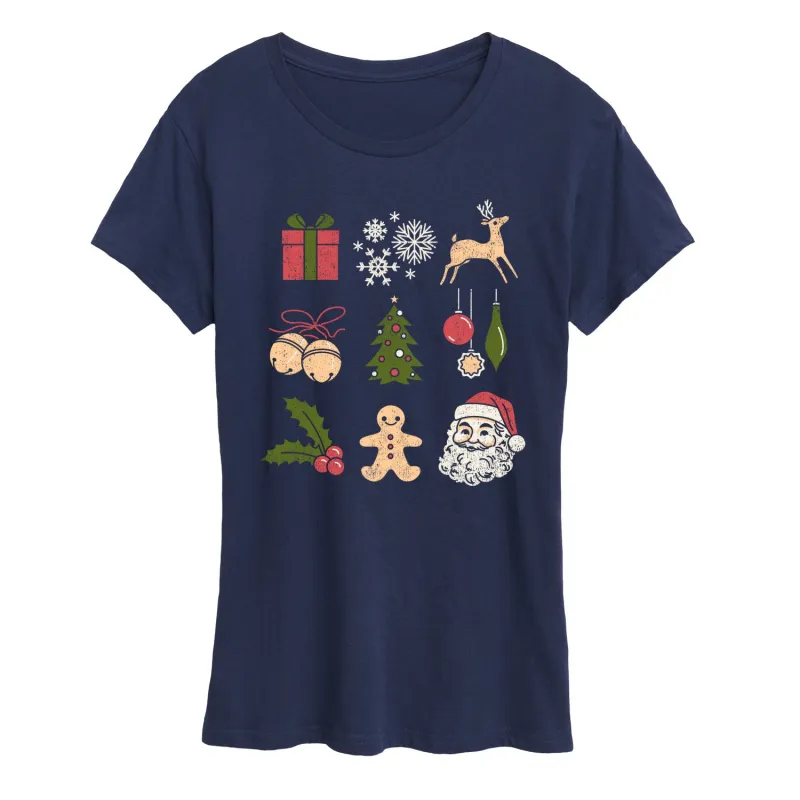 Instant Message - Christmas Icon Grid - Women's Short Sleeve Graphic T-shirt sold by Zulily