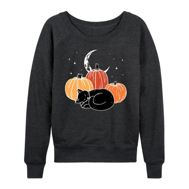Instant Message - Black Cat Pumpkin Nap - Women's French Terry Long Sleeve Shirt sold by Zulily