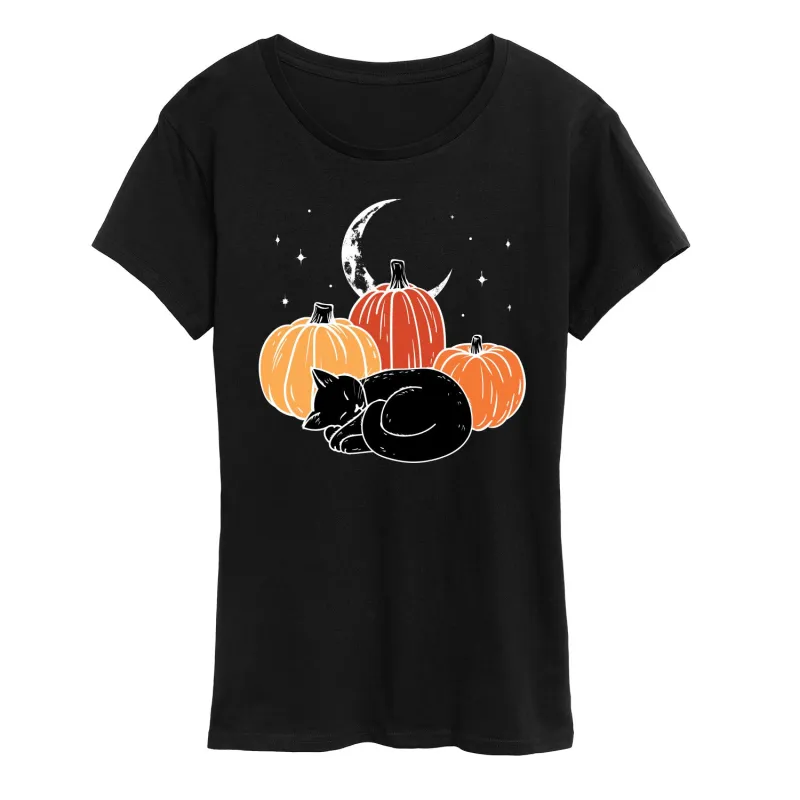 Instant Message - Black Cat Pumpkin Nap - Women's Short Sleeve Graphic T-Shirt sold by Zulily