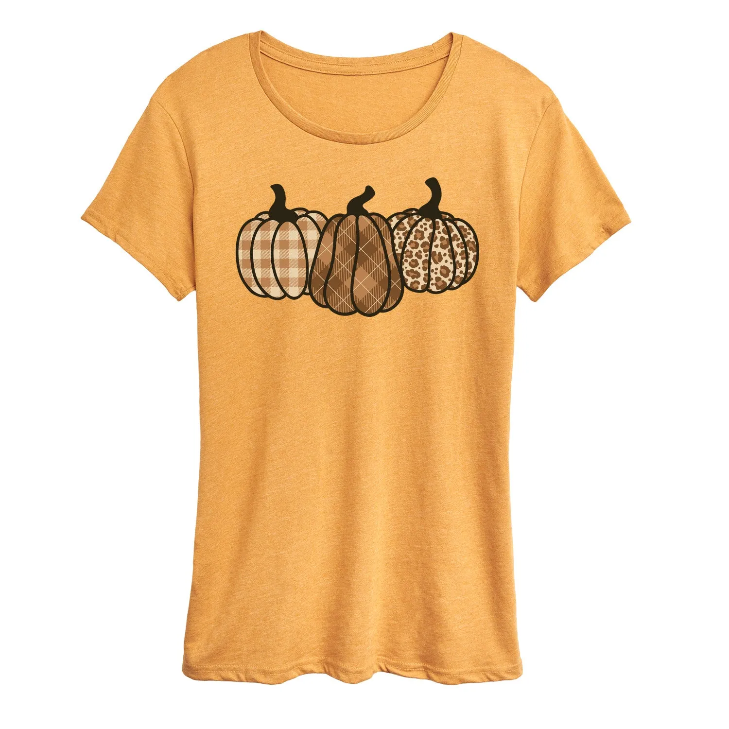 Instant Message - Brown Plaid Pumpkins - Women's Short Sleeve Graphic T-Shirt sold by Zulily