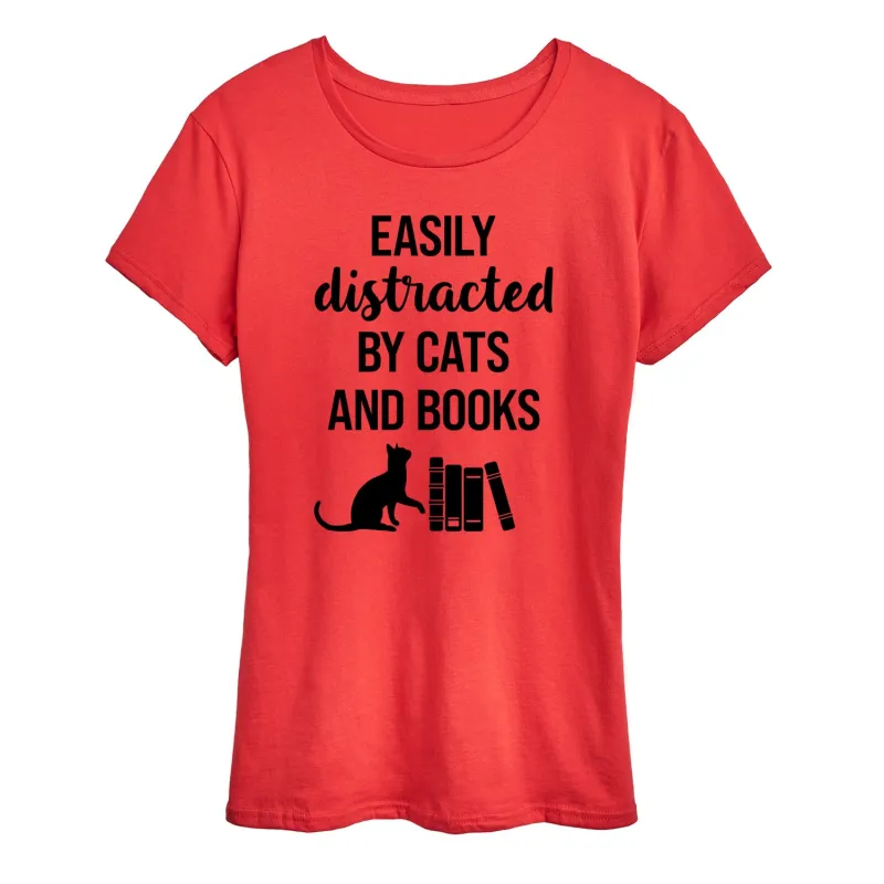 Instant Message - Easily Distracted Cats Books - Women's Short Sleeve Graphic T-Shirt sold by Zulily