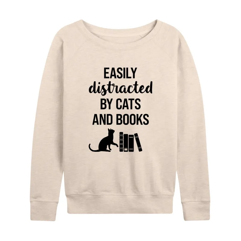 Instant Message - Easily Distracted Cats Books - Women's Lightweight French Terry Long Sleeve Shirt made by Zulily