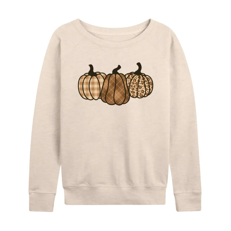 Instant Message - Brown Plaid Pumpkins - Women's Lightweight French Terry Long Sleeve Shirt sold by Zulily
