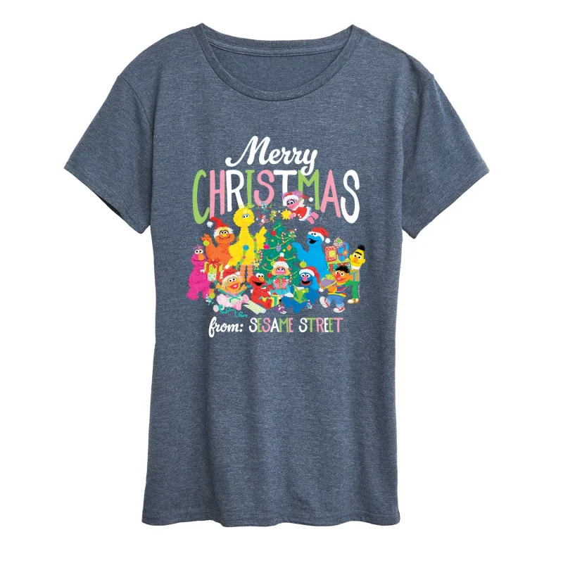 Sesame Street - Big Group Christmas - Women's Short Sleeve Graphic T-shirt sold by Zulily