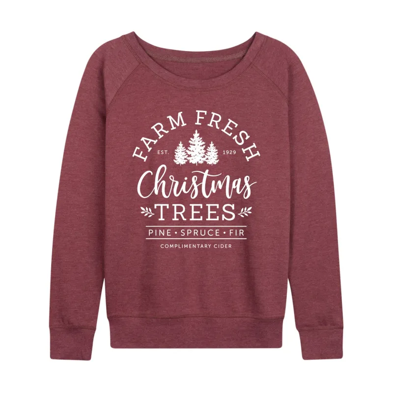 Instant Message - Farm Fresh Christmas Trees - Womens French Terry Pullover Long Sleeve Shirt sold by Zulily