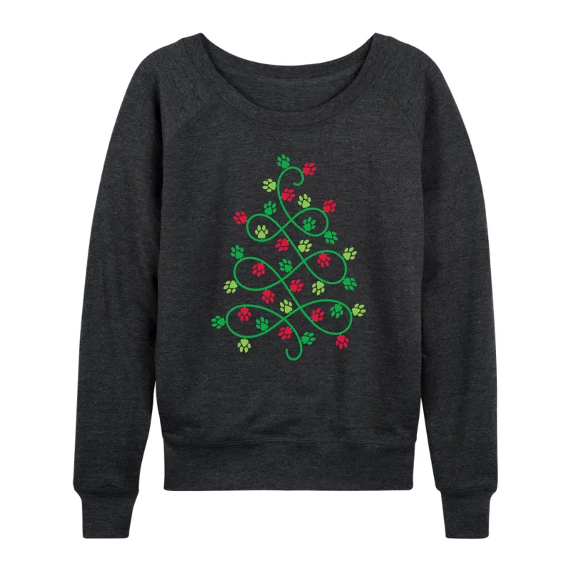 Instant Message - Paw Print Christmas Tree - Womens French Terry Pullover Long Sleeve Shirt sold by Zulily