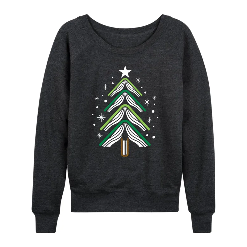 Instant Message - Book Christmas Tree - Womens French Terry Pullover Long Sleeve Shirt sold by Zulily