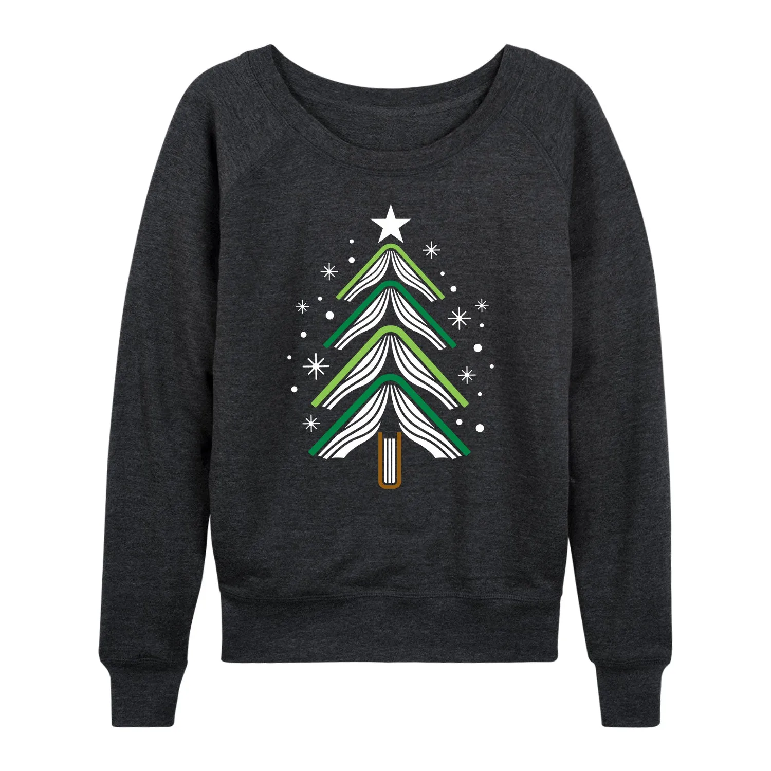 Instant Message - Book Christmas Tree - Womens French Terry Pullover Long Sleeve Shirt sold by Zulily