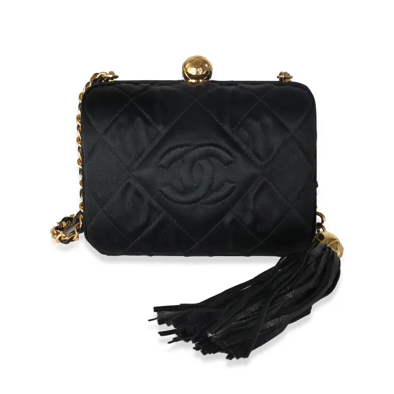 Chanel Women's Black Quilted Satin CC Tassel Box Clutch sold by Zulily