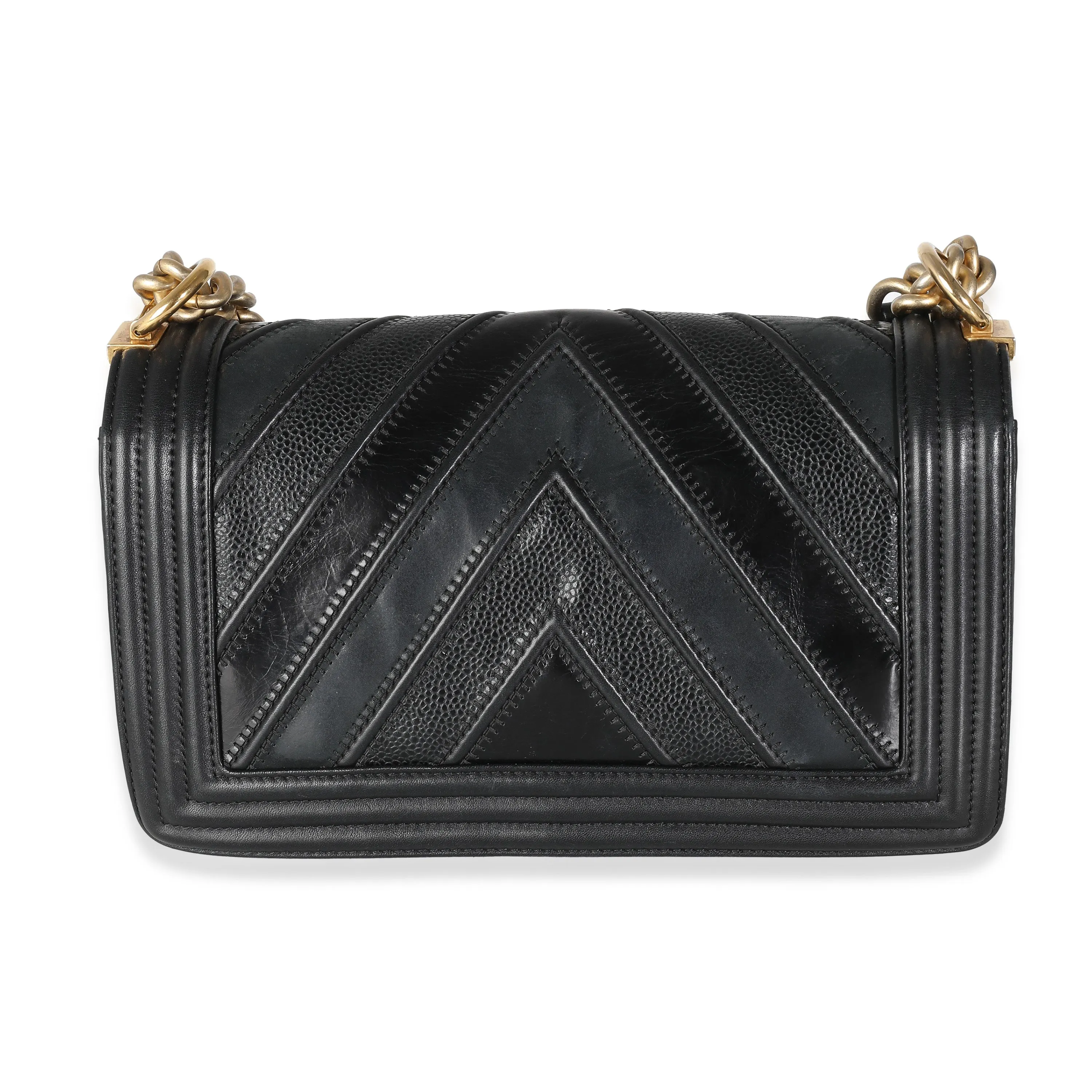 Chanel Women's Black Calfskin Caviar In The Mix Chevron Old Medium Boy Handbag sold by Zulily product image thumbnail 4