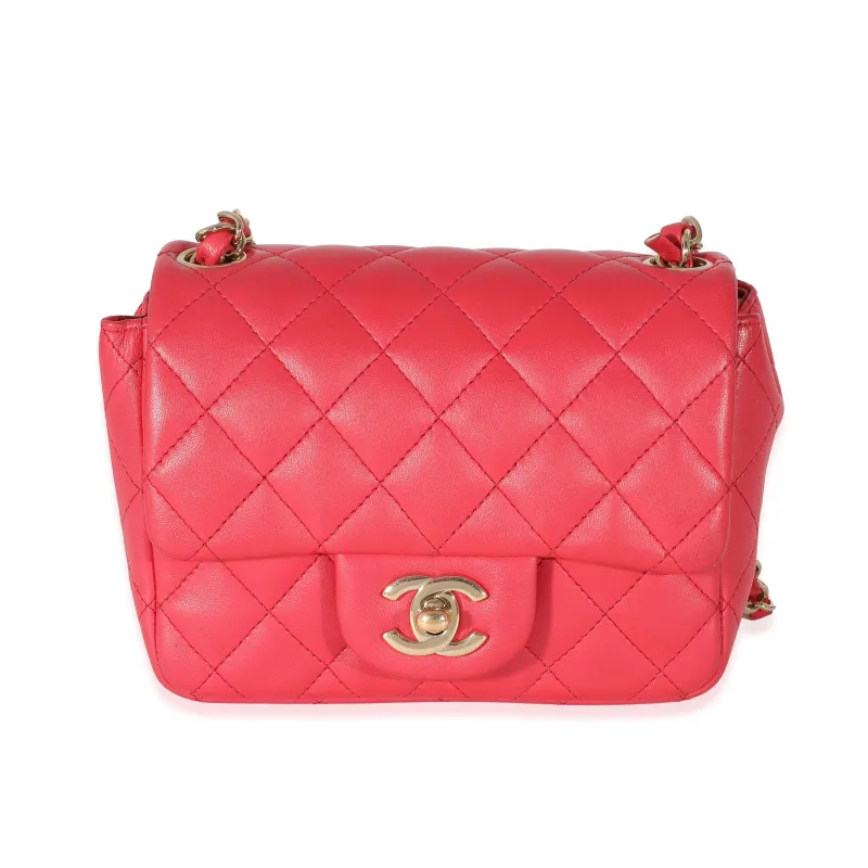 Chanel Women's Dark Pink Quilted Lambskin Mini Square Flap Bag made by Chanel