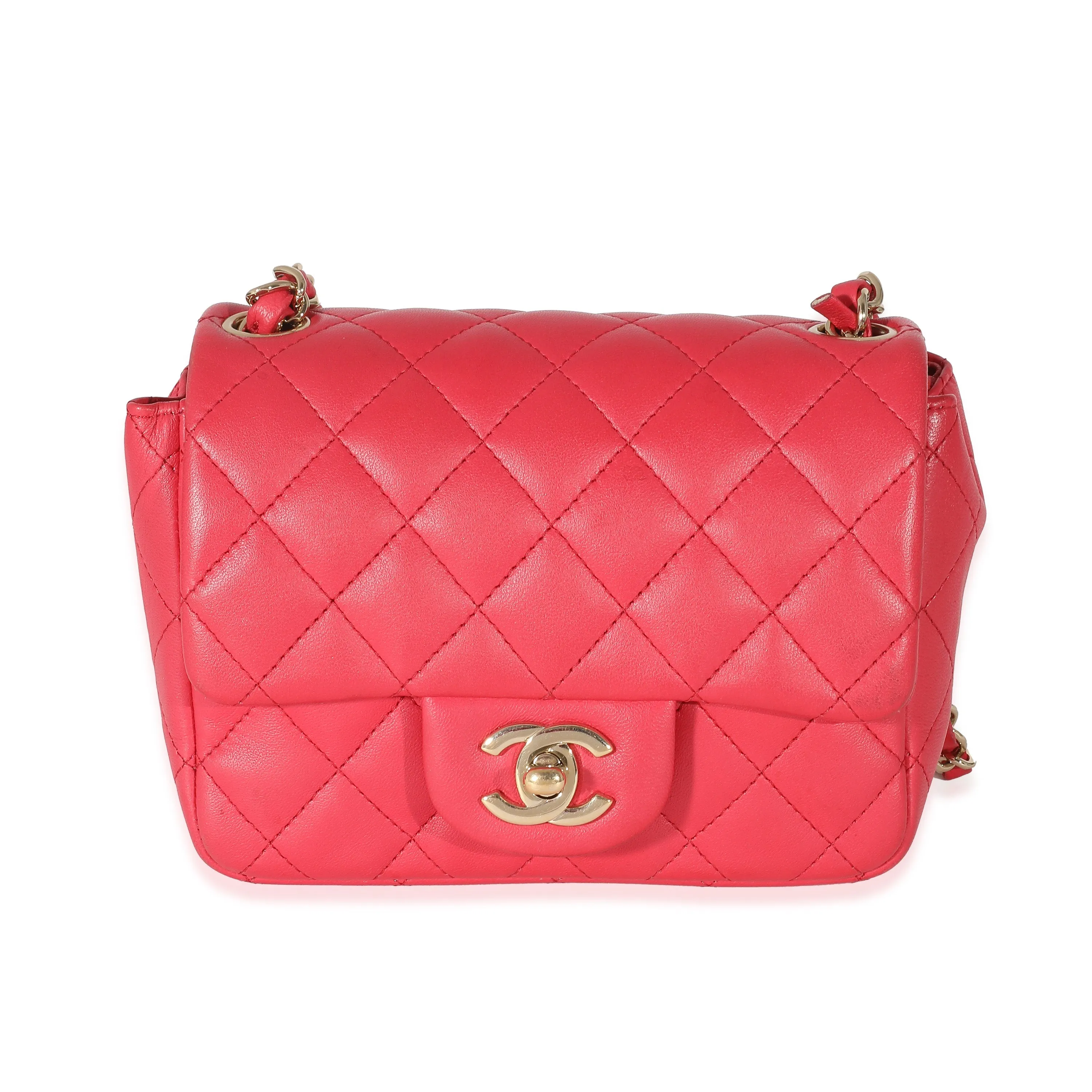 Chanel Women's Dark Pink Quilted Lambskin Mini Square Flap Bag sold by Zulily