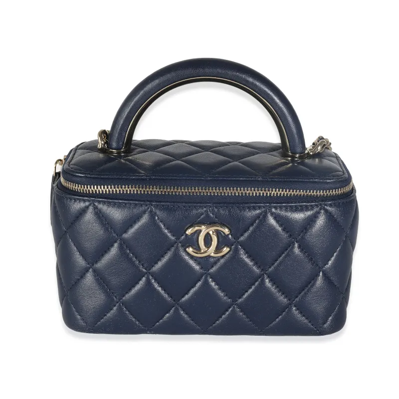 Chanel Women's Navy Quilted Lambskin Top Handle Vanity Case With Chain sold by Zulily