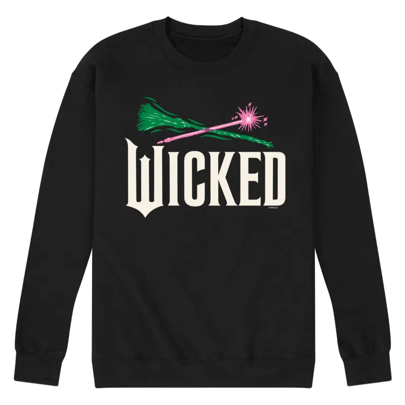 Wicked: Part 2 - Wand And Broomstick Logo - Men's Long Sleeve Crew Fleece Sweatshirt sold by Zulily