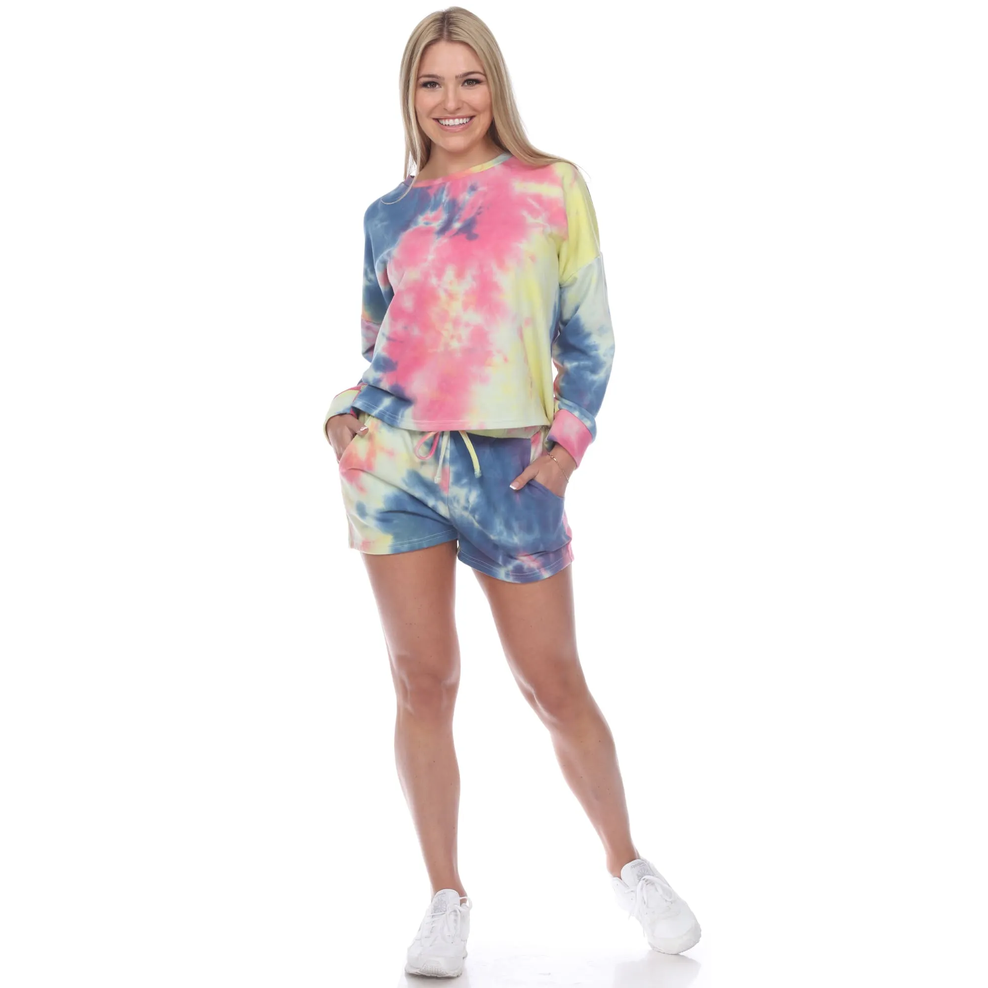 White Mark Women's Tie Dye Lounge Top & Shorts Set sold by Zulily product image thumbnail 3