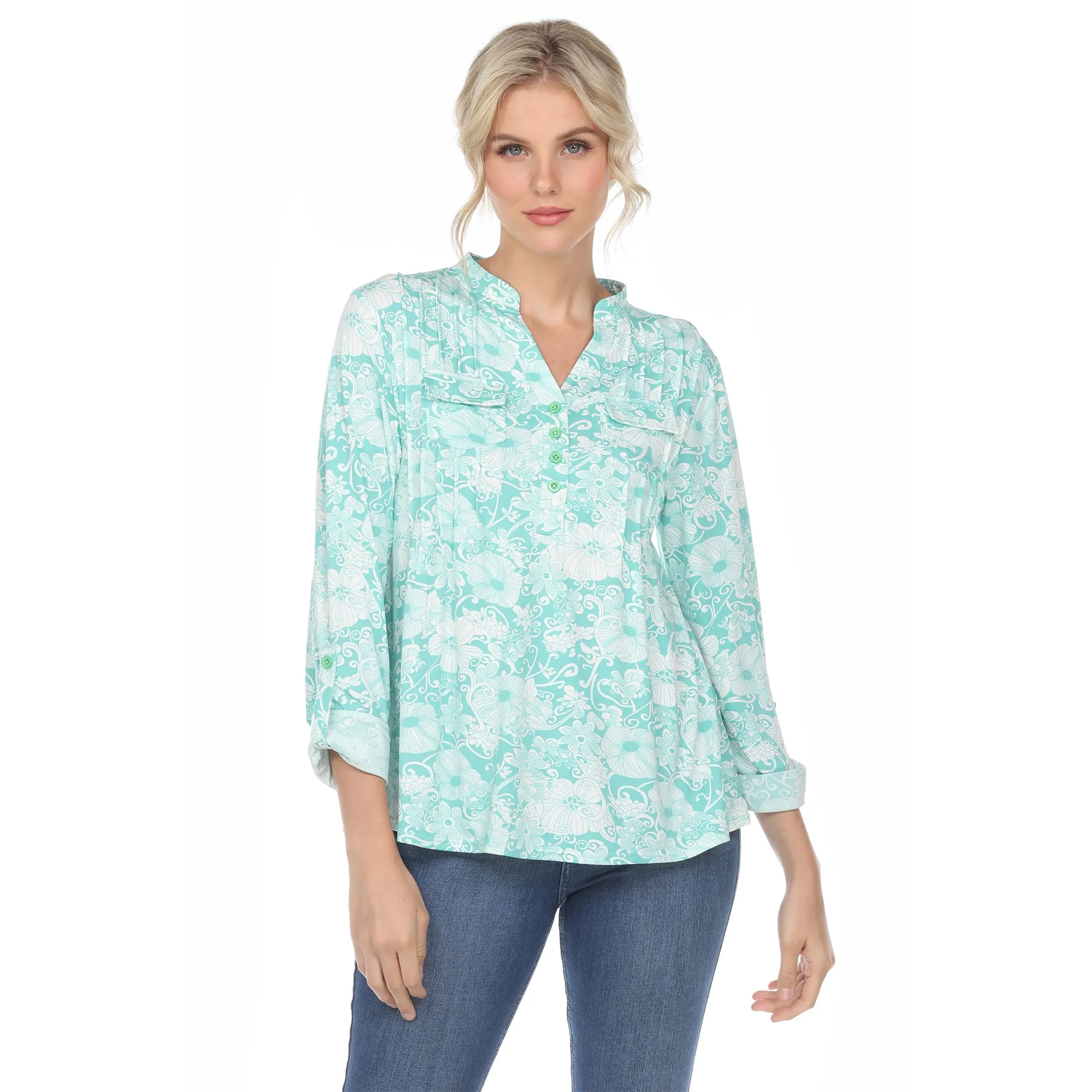 White Mark Women's Pleated Long Sleeve Floral Print Blouse sold by Zulily product image thumbnail 5