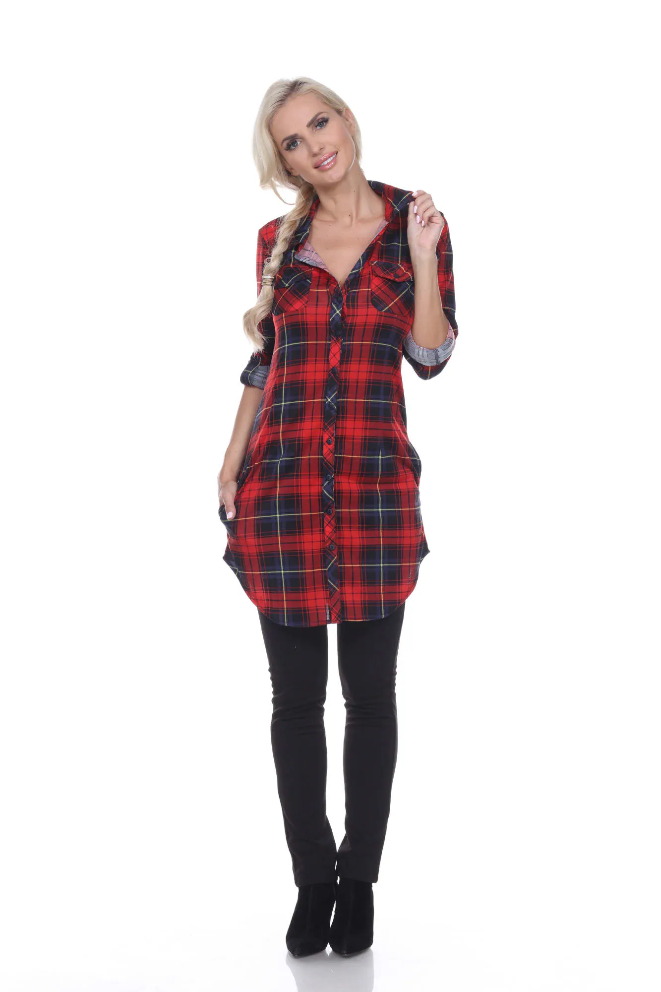 White Mark Women's Piper Stretchy Plaid Tunic sold by Zulily product image thumbnail 4