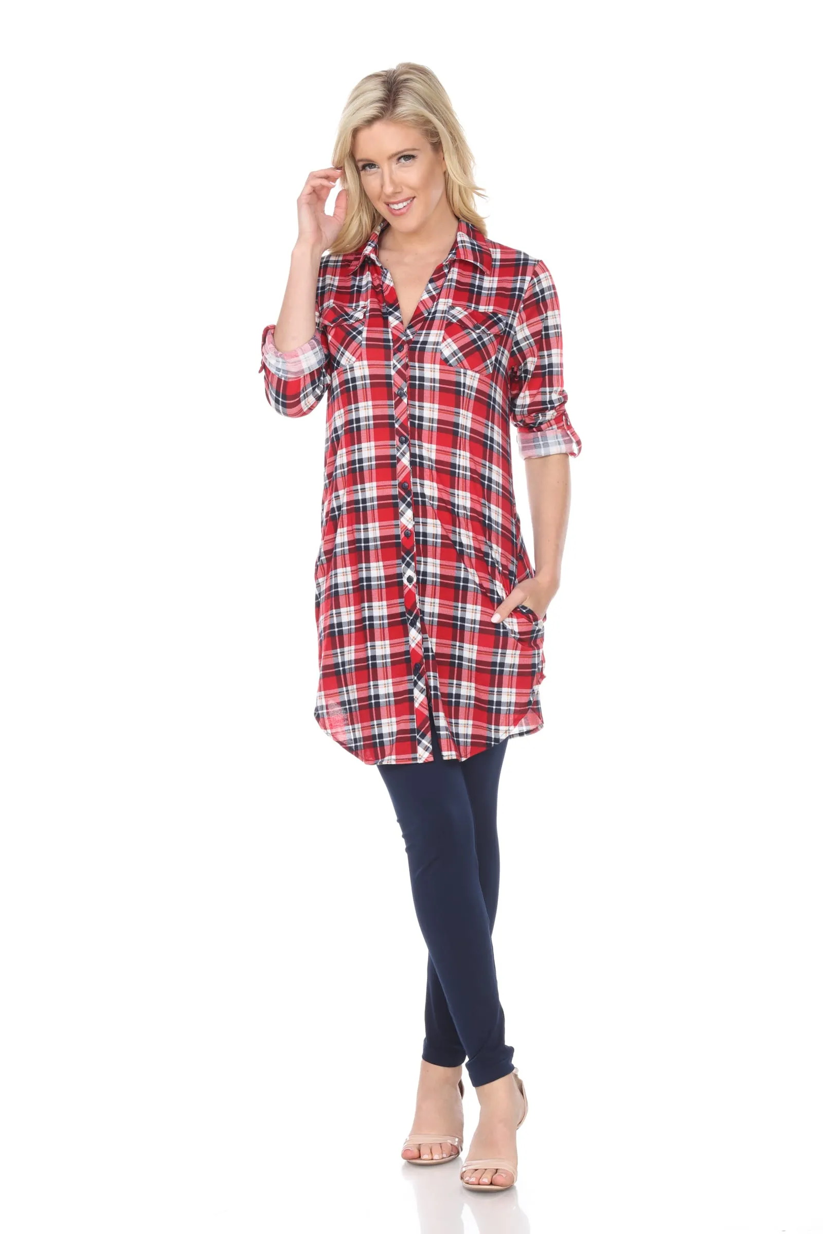 White Mark Women's Piper Stretchy Plaid Tunic sold by Zulily product image thumbnail 2