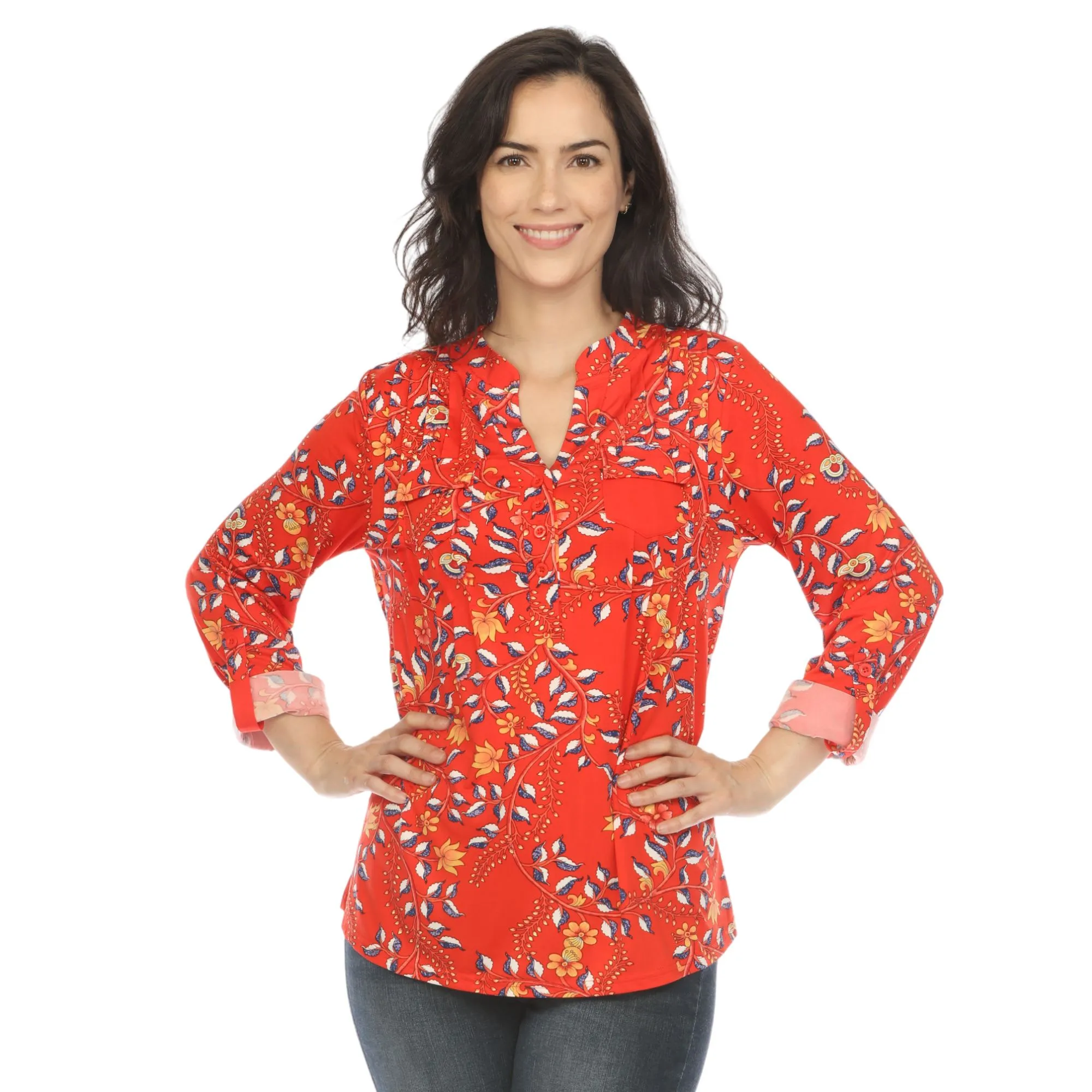 White Mark Women's Paisley Button Front Tunic Top sold by Zulily product image thumbnail 3