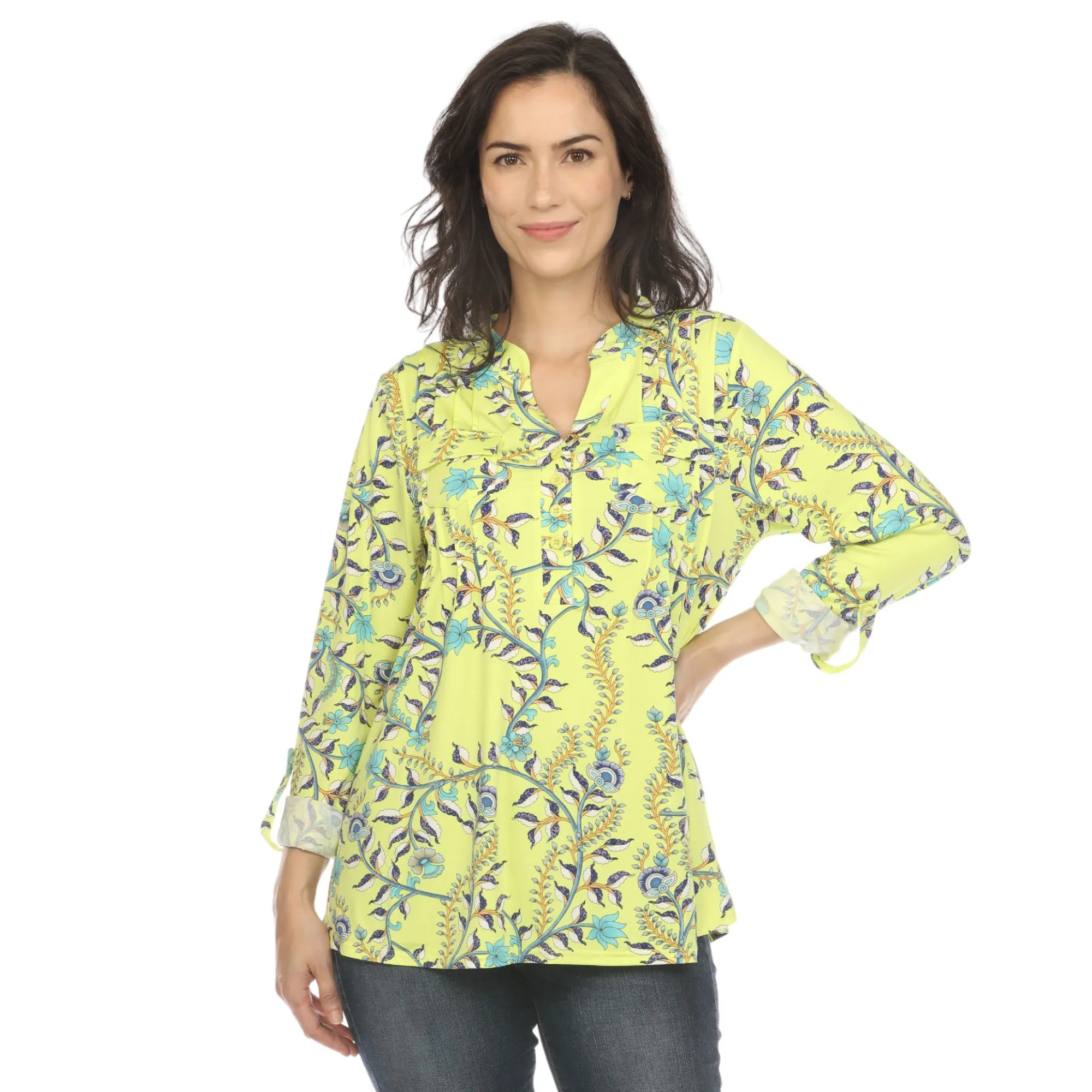 White Mark Women's Paisley Button Front Tunic Top sold by Zulily product image thumbnail 4