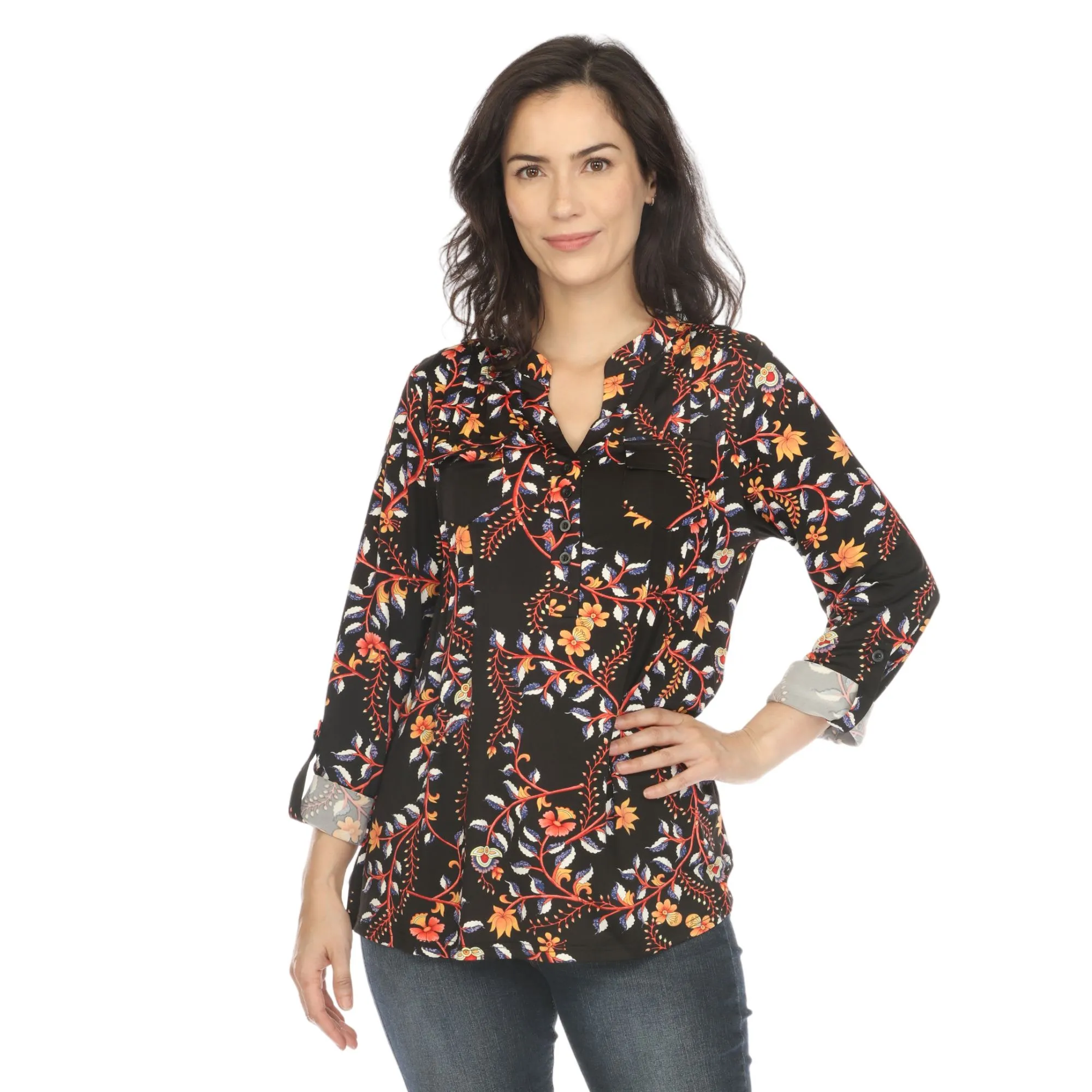 White Mark Women's Paisley Button Front Tunic Top sold by Zulily