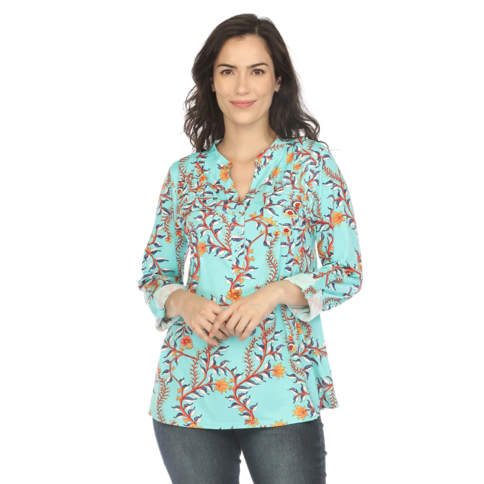 White Mark Women's Paisley Button Front Tunic Top sold by Zulily product image thumbnail 5