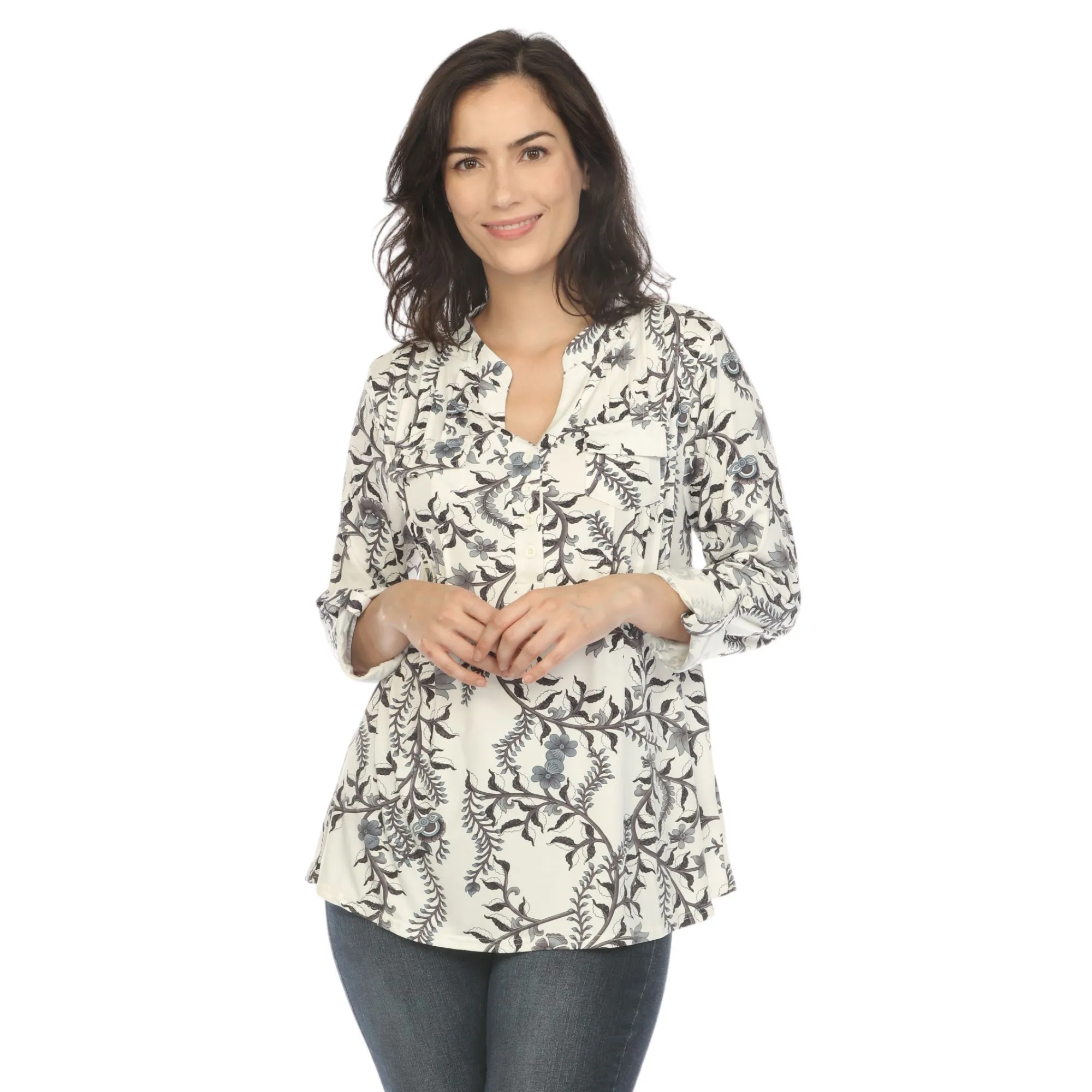 White Mark Women's Paisley Button Front Tunic Top sold by Zulily product image thumbnail 2