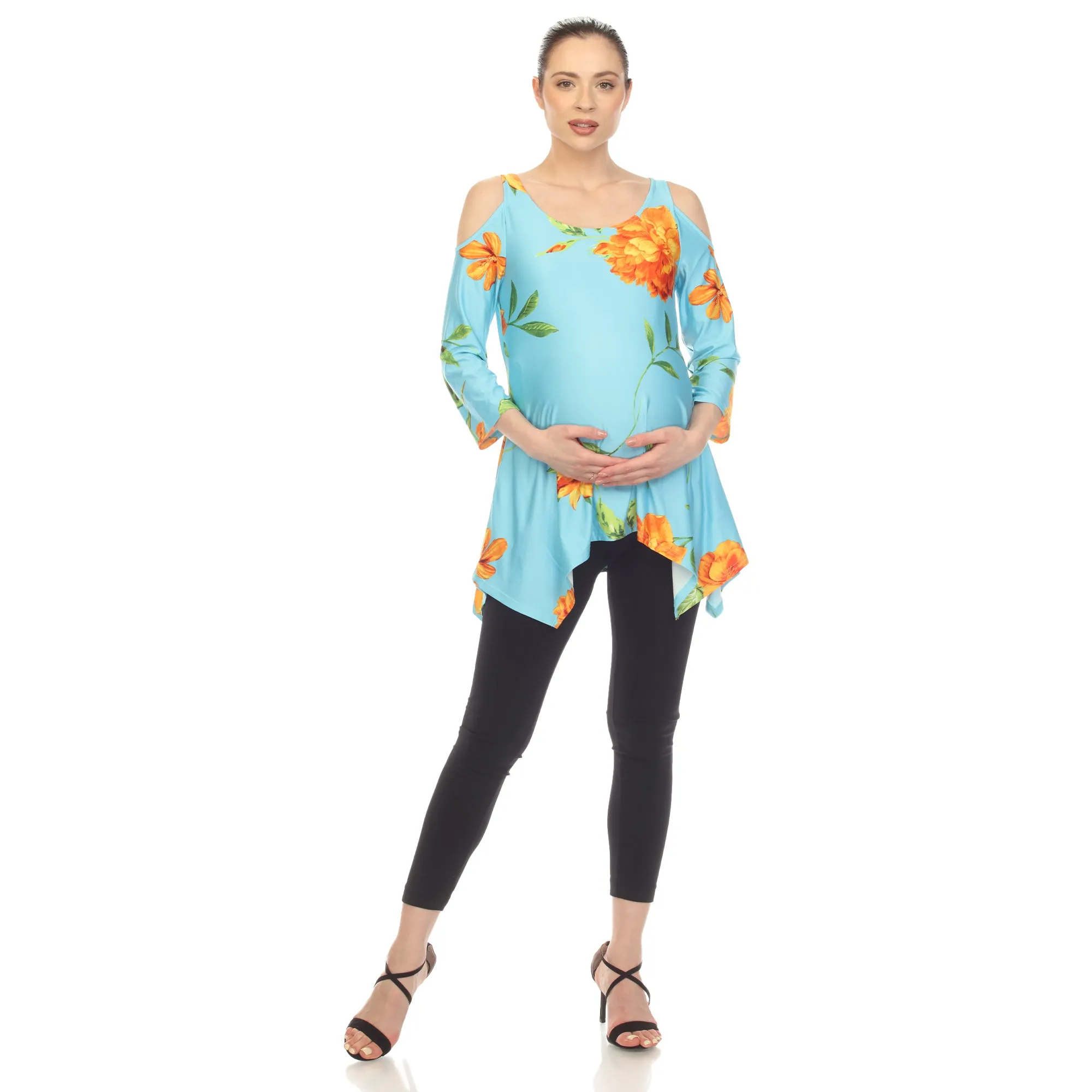 White Mark Maternity Floral Printed Cold Shoulder Tunic sold by Zulily product image thumbnail 2