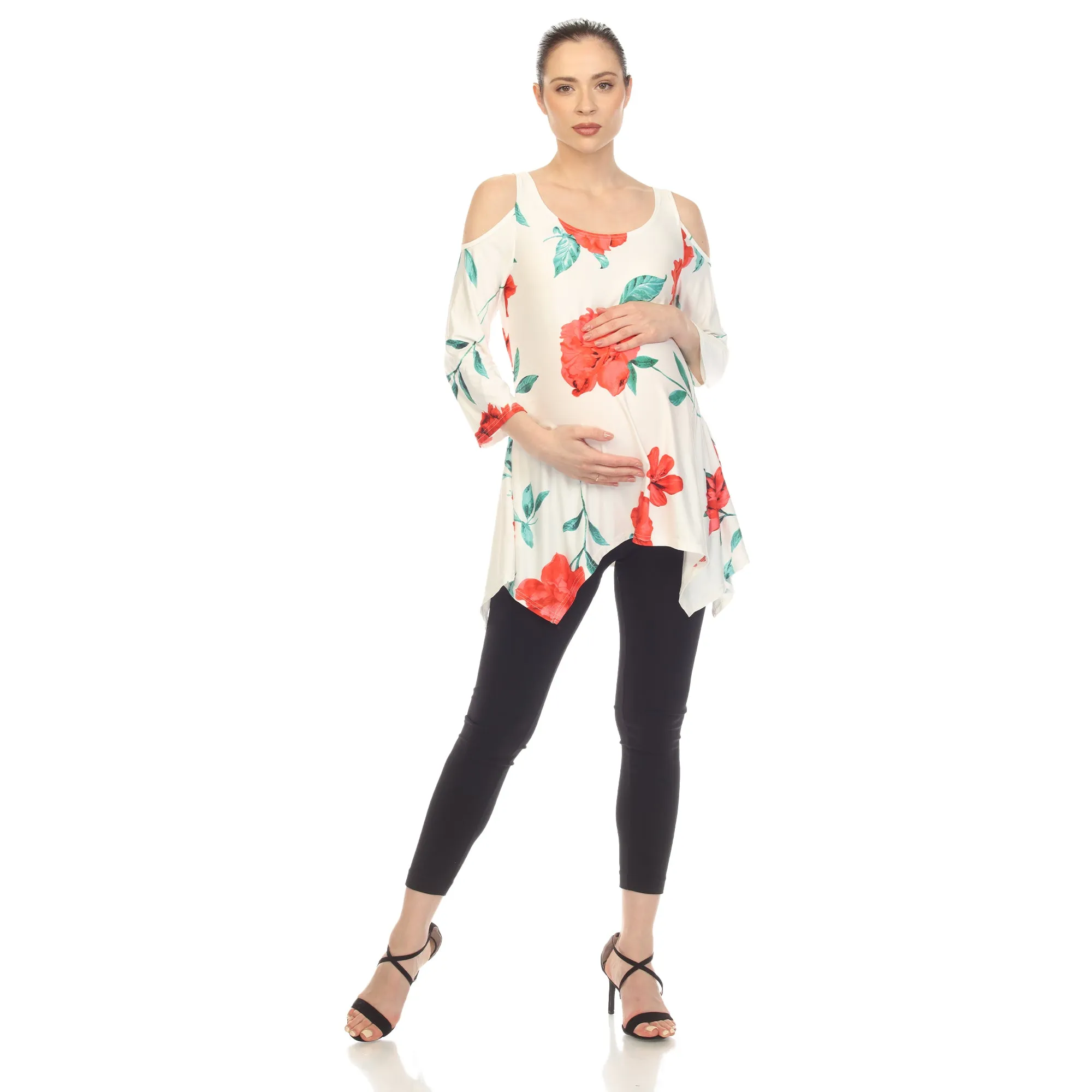 White Mark Maternity Floral Printed Cold Shoulder Tunic sold by Zulily product image thumbnail 3