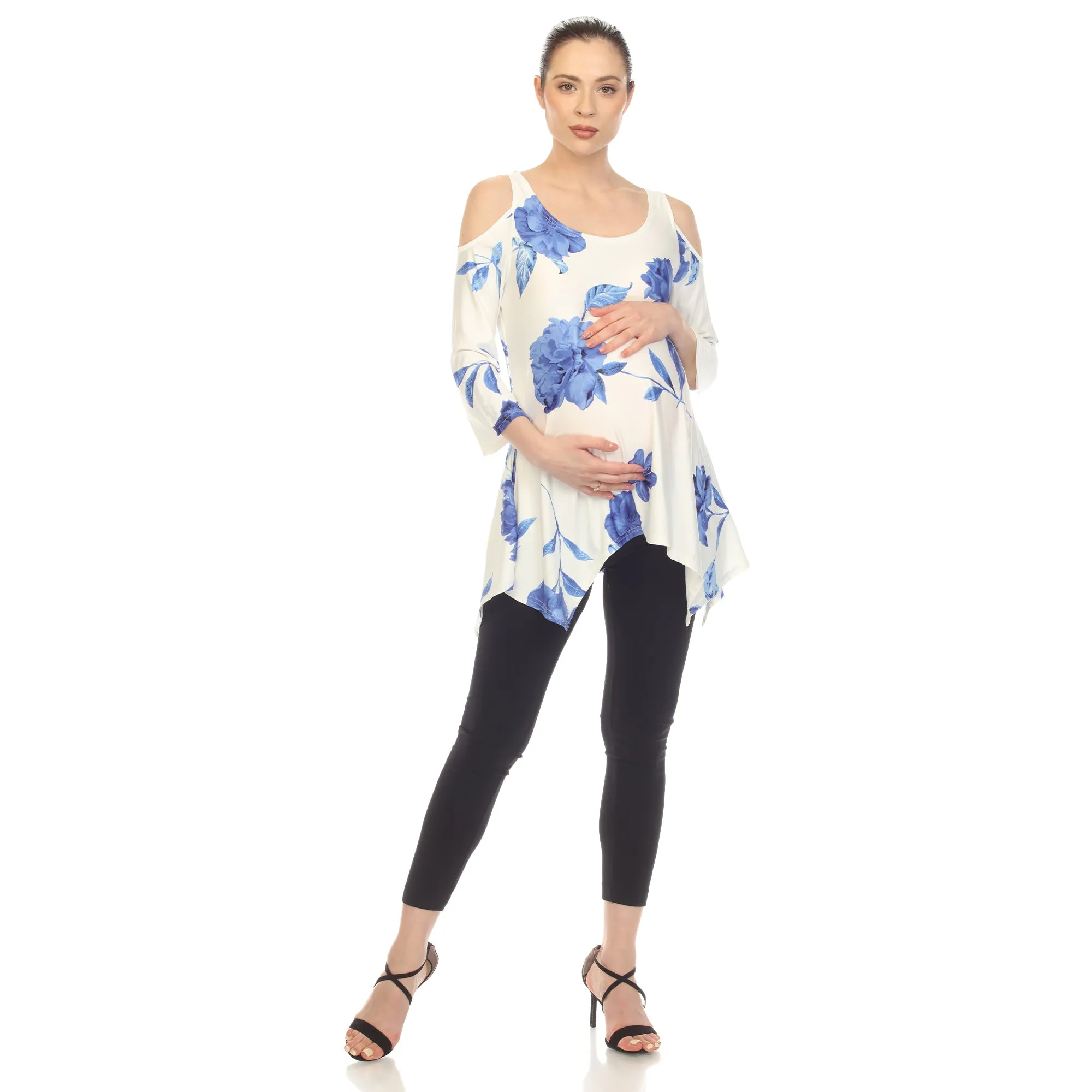 White Mark Maternity Floral Printed Cold Shoulder Tunic sold by Zulily product image thumbnail 5