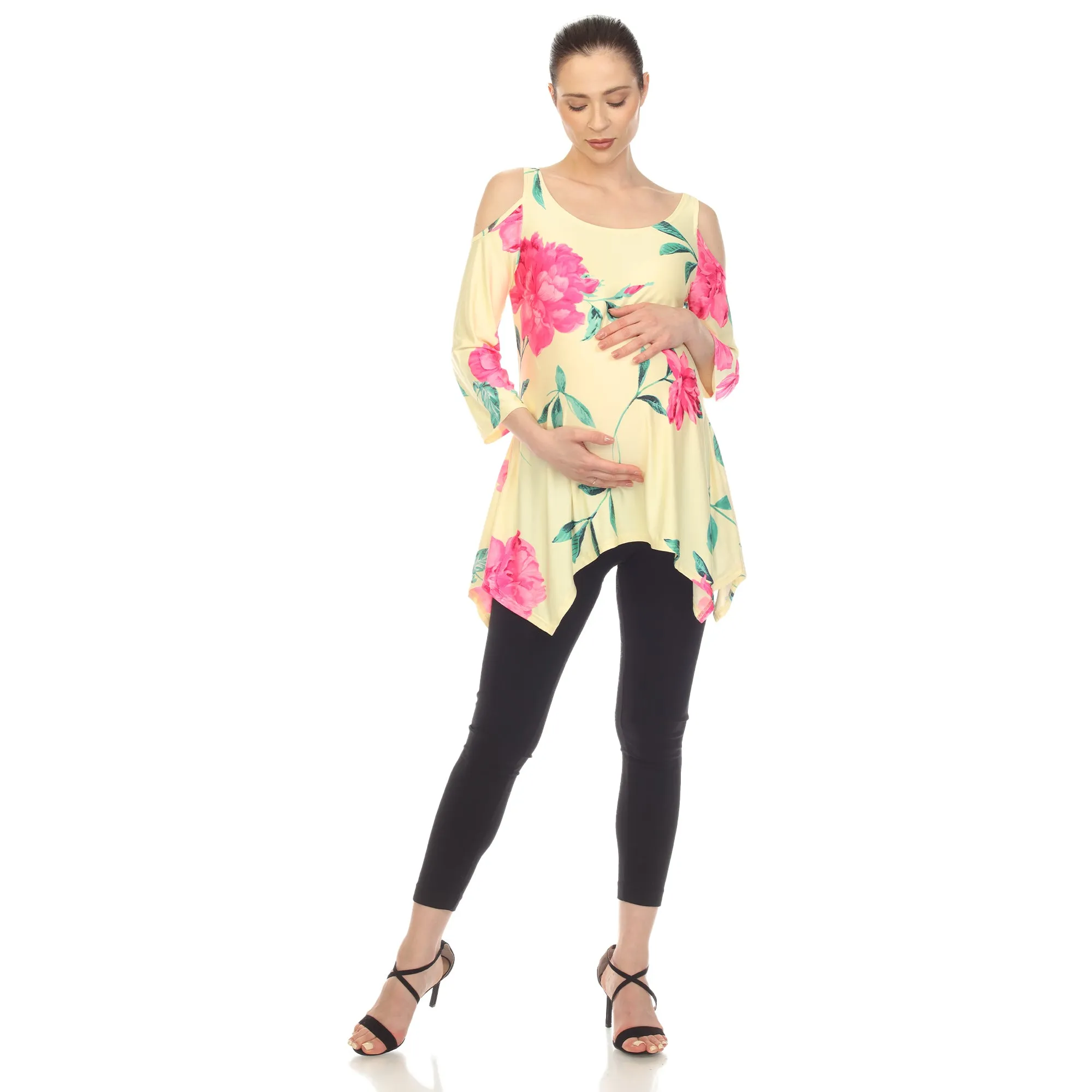 White Mark Maternity Floral Printed Cold Shoulder Tunic sold by Zulily