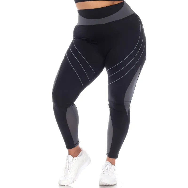 White Mark Plus Size High-Waist Reflective Piping Fitness Leggings sold by Zulily