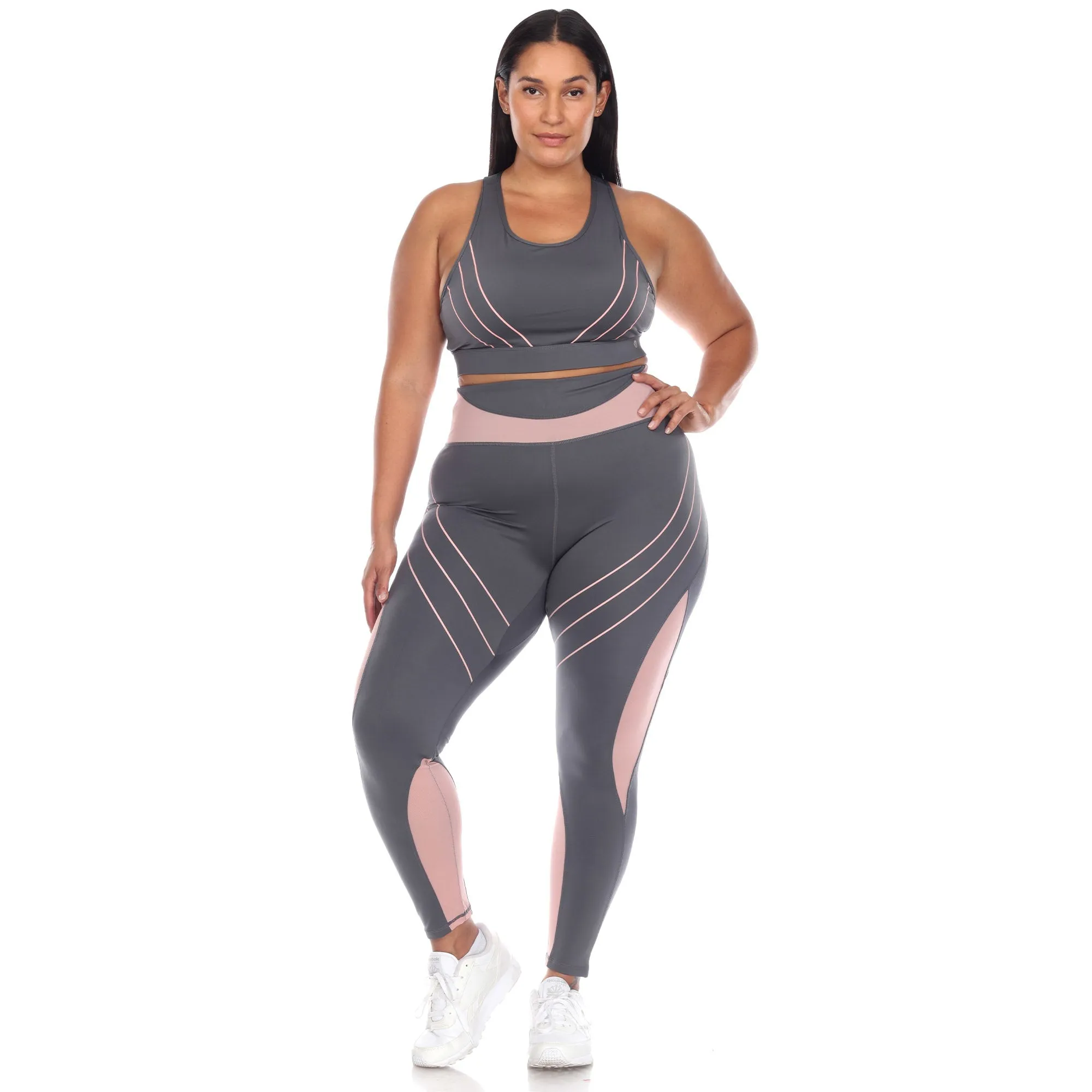 White Mark Plus Size Cut Out Back Mesh Sports Bra & Leggings Set sold by Zulily product image thumbnail 4