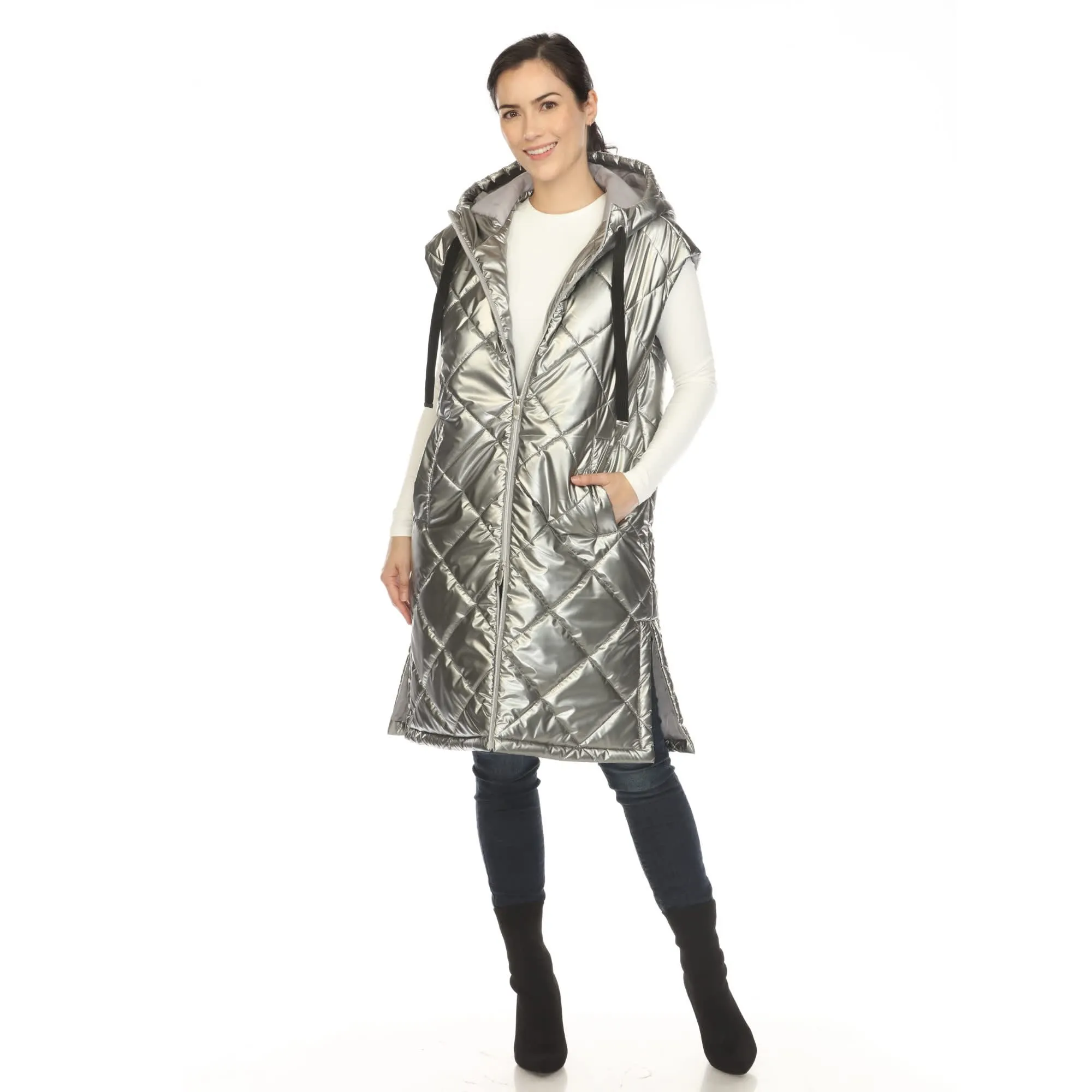 White Mark Women's Metallic Long Puffer Vest sold by Zulily product image thumbnail 2