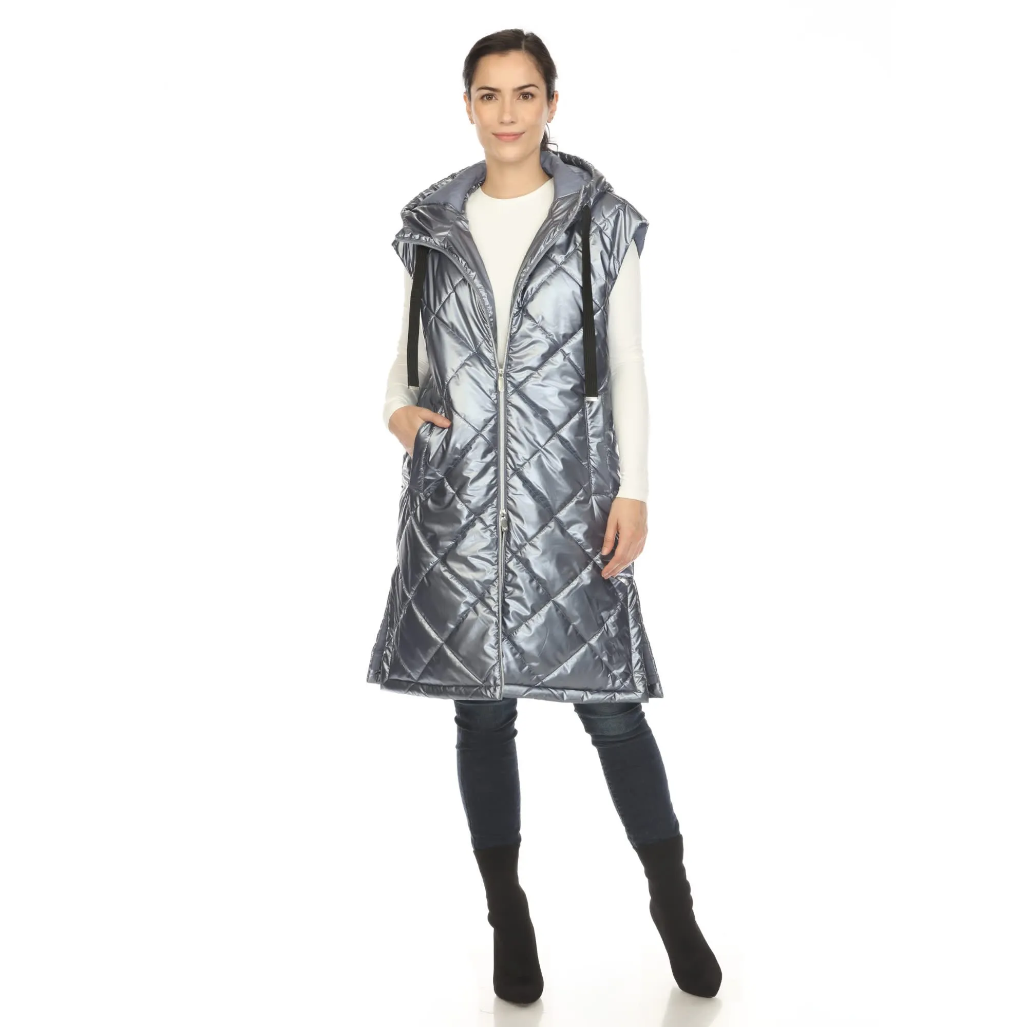 White Mark Women's Metallic Long Puffer Vest sold by Zulily product image thumbnail 3