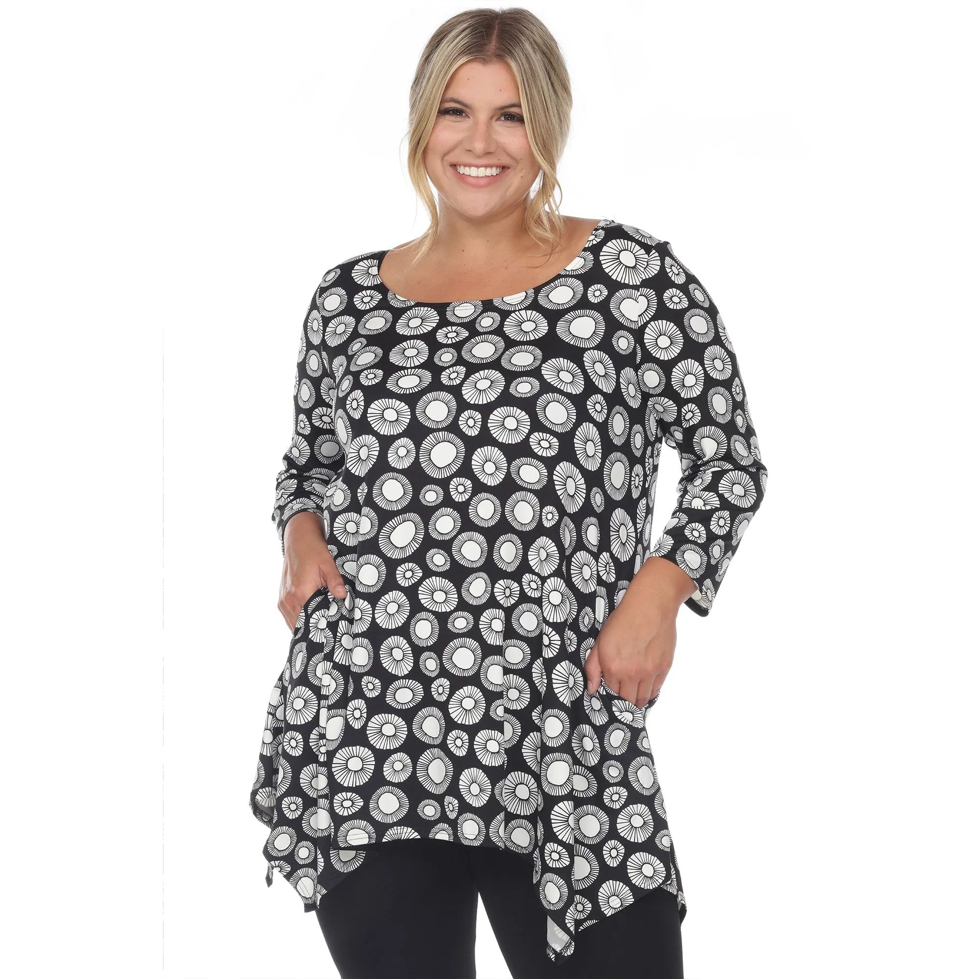 White Mark Women's Plus Size Printed Geometric Circle Tunic Top sold by Zulily
