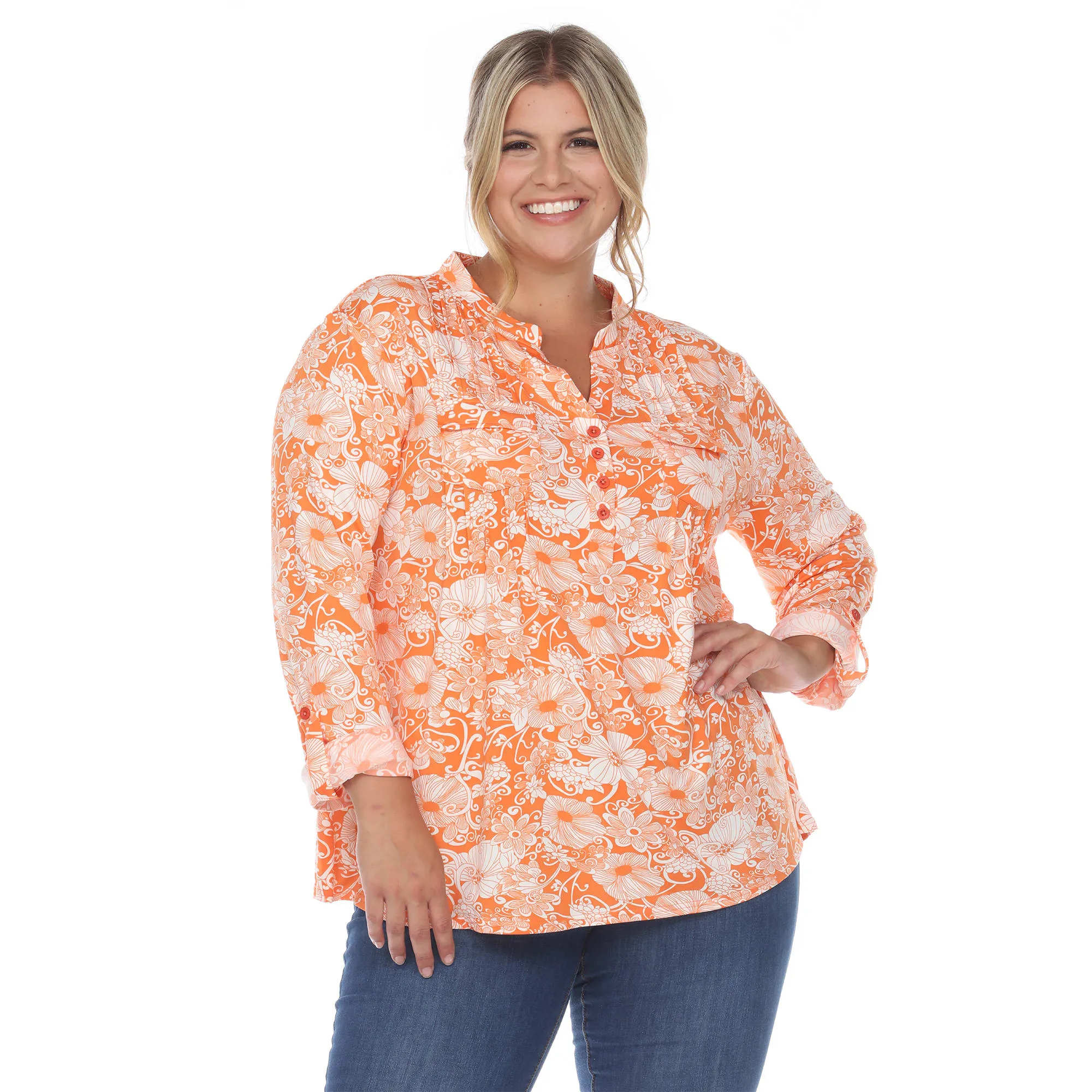 White Mark Women's Plus SIze Pleated Long Sleeve Floral Print Blouse sold by Zulily product image thumbnail 5