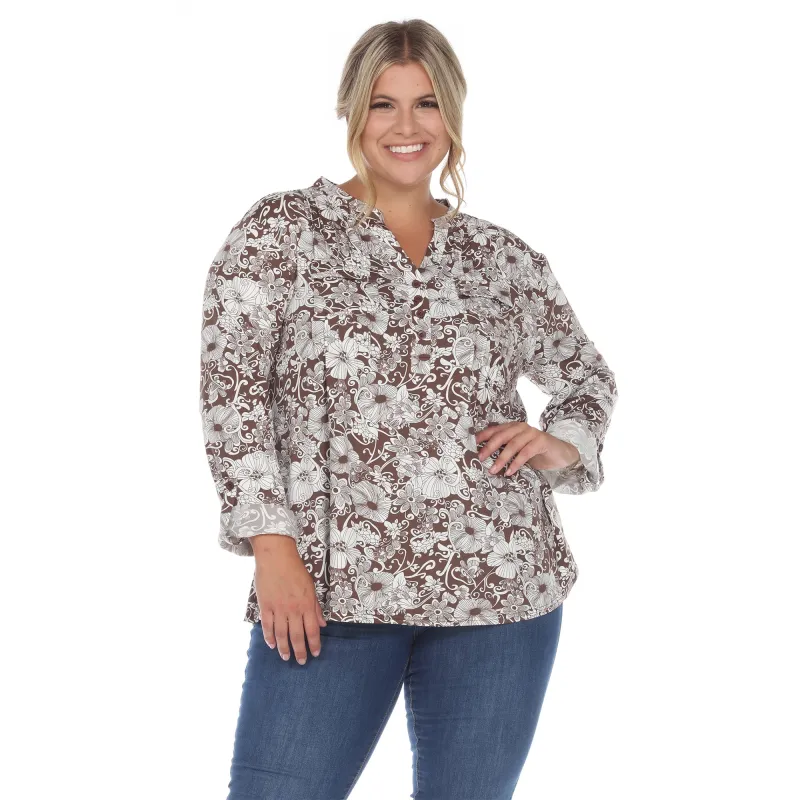 White Mark Women's Plus SIze Pleated Long Sleeve Floral Print Blouse sold by Zulily